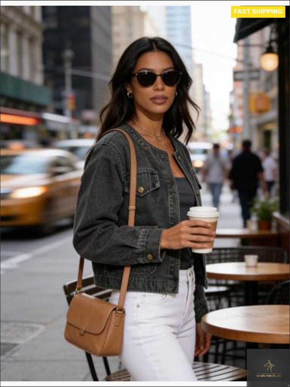 Cropped Denim Jacket with Pockets Long Sleeve Button Down Classic Western Y2K - Picture 3 of 7
